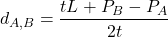 \[d_{A,B} = \frac{tL + P_B - P_A}{2t}\]