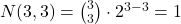 N(3,3) = \binom{3}{3} \cdot 2^{3-3} = 1
