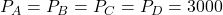 P_A = P_B = P_C = P_D = 3000