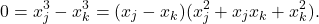 \[0 = x_j^3 - x_k^3 = (x_j - x_k)(x_j^2 + x_j x_k + x_k^2).\]