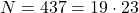 N = 437 = 19 \cdot 23