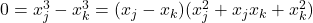 0=x_j^3-x_k^3=(x_j-x_k)(x_j^2+x_jx_k+x_k^2)