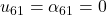 u_{61}=\alpha_{61}=0