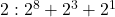 2: 2^8 + 2^3 + 2^1