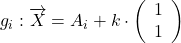 g_i : \overrightarrow{X} = \overrigharrow{A_i} + k \cdot \left( \begin{array}{c} 1 \\ 1 \end{array} \right)