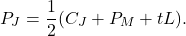 \[P_J = \frac{1}{2}(C_J + P_M + tL).\]