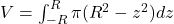 V=\int_{-R}^{R} \pi(R^2 - z^2) dz