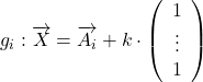 g_i : \overrightarrow{X} = \overrightarrow{A_i} + k \cdot \left( \begin{array}{c} 1 \\ \vdots \\ 1 \end{array} \right)