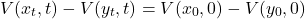 \[V(x_t, t) - V(y_t, t) = V(x_0, 0) - V(y_0, 0)\]