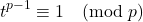 \[t^{p-1}\equiv 1 \pmod p\]