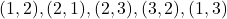 (1,2),(2,1),(2,3),(3,2),(1,3)