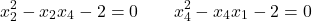 \[x_2^2 - x_2 x_4 - 2 = 0 \quad \text{أو} \quad x_4^2 - x_4 x_1 - 2 = 0\]