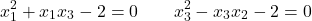 \[x_1^2 + x_1 x_3 - 2 = 0 \quad \text{أو} \quad x_3^2 - x_3 x_2 - 2 = 0\]
