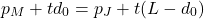 \[p_M + td_0 = p_J + t(L - d_0)\]