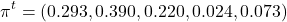 \[\pi^t=(0.293,0.390,0.220,0.024,0.073)\]