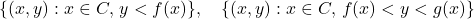 \[\{(x, y): x \in C, \, y < f(x)\}, \quad \{(x, y): x \in C, \, f(x) < y < g(x)\}\]