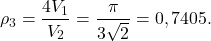 \[\rho_3=\frac{4V_1}{V_2}= \frac{\pi}{3\sqrt{2}}=0,7405.\]