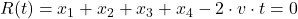 R(t) = x_1 + x_2 + x_3 + x_4 - 2 \cdot v \cdot t = 0