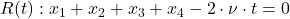 R(t): x_1 + x_2 + x_3 + x_4 - 2 \cdot \nu \cdot t = 0