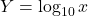 Y = \log_{10} x