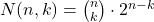N(n,k) = \binom{n}{k} \cdot 2^{n-k}