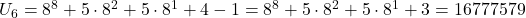 U_6 = 8^8 + 5 \cdot 8^2 + 5 \cdot 8^1 + 4 - 1 = 8^8 + 5 \cdot 8^2 + 5 \cdot 8^1 + 3 = 16777579